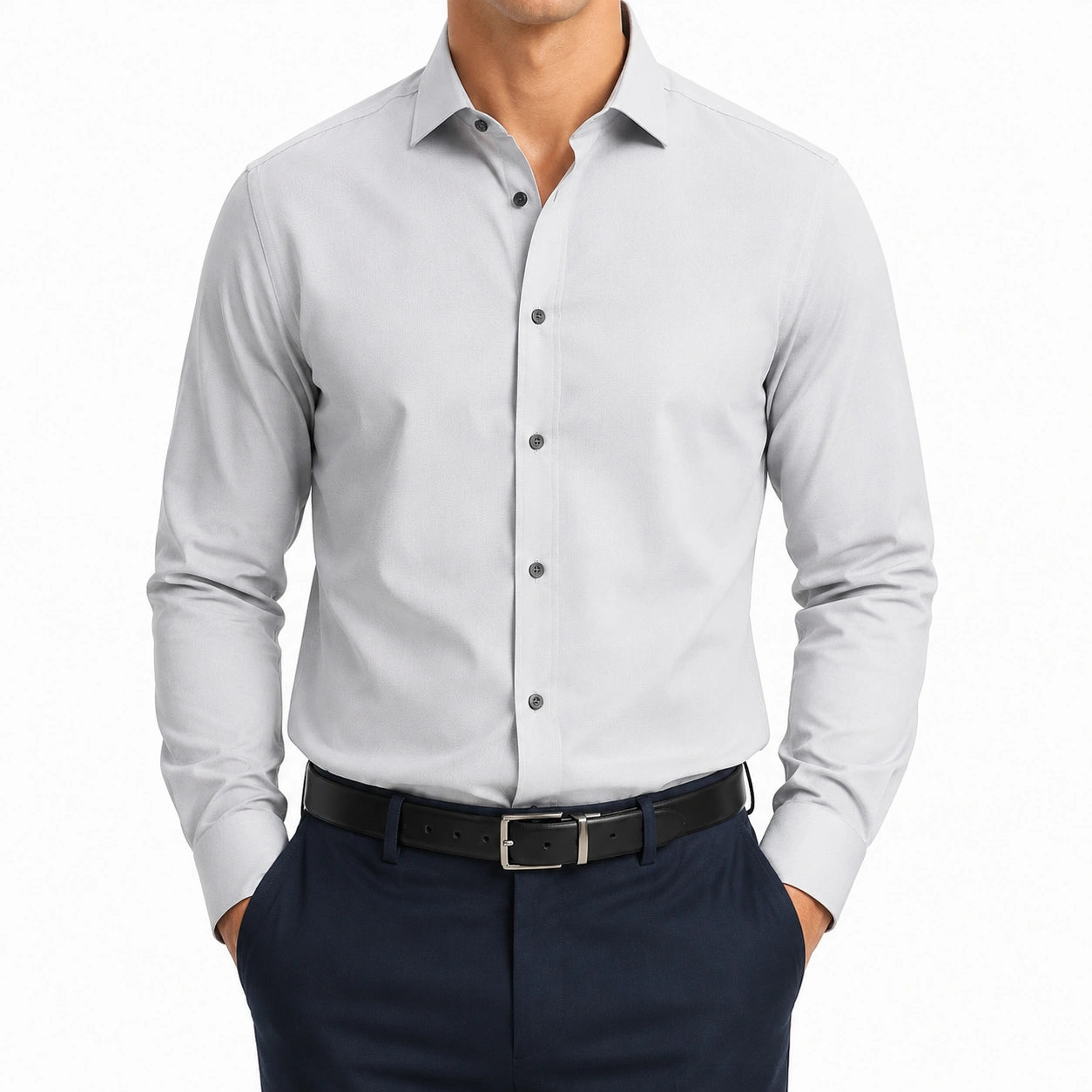 Chemise homme M en tissu gris clair à manches longues coupe ajustée