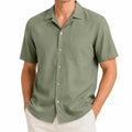 Chemise homme L en tissu tissé vert kaki à manches courtes style décontracté