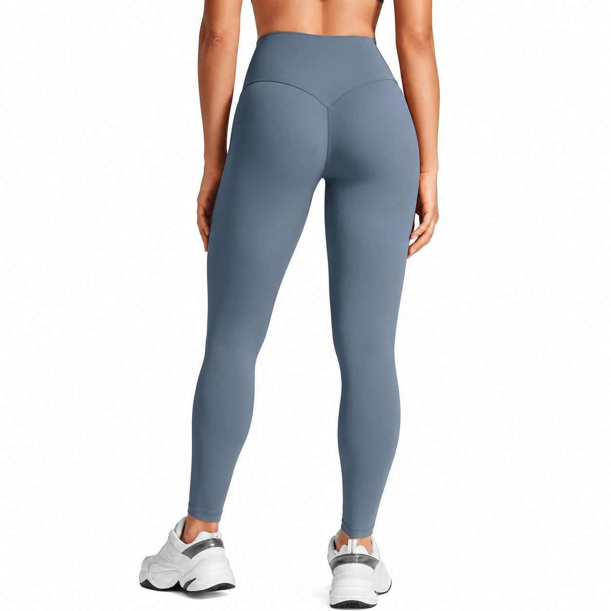Legging de sport femme taille M bleu gris tissu extensible taille haute ajusté