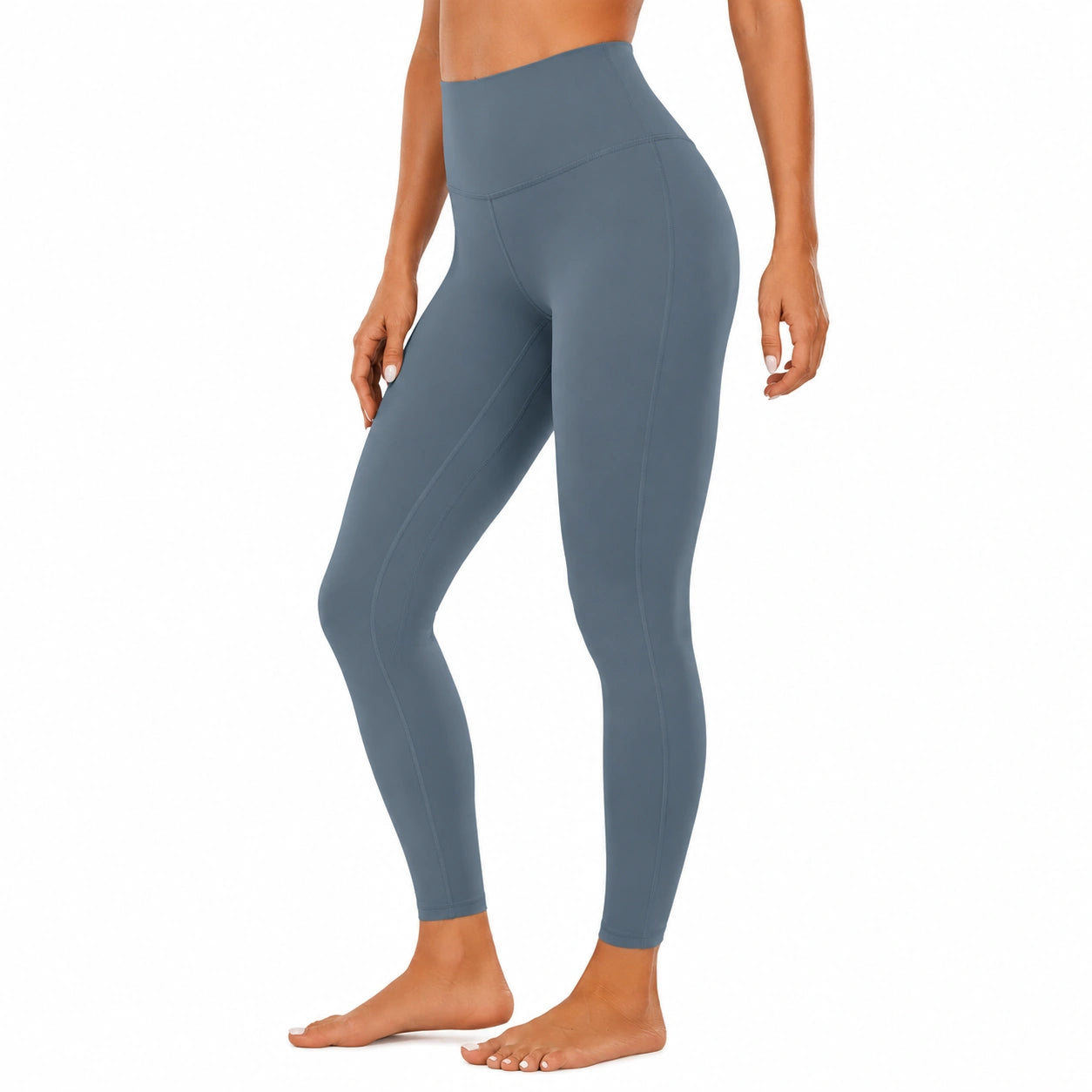 Legging de sport femme L bleu gris tissu extensible taille haute ajusté