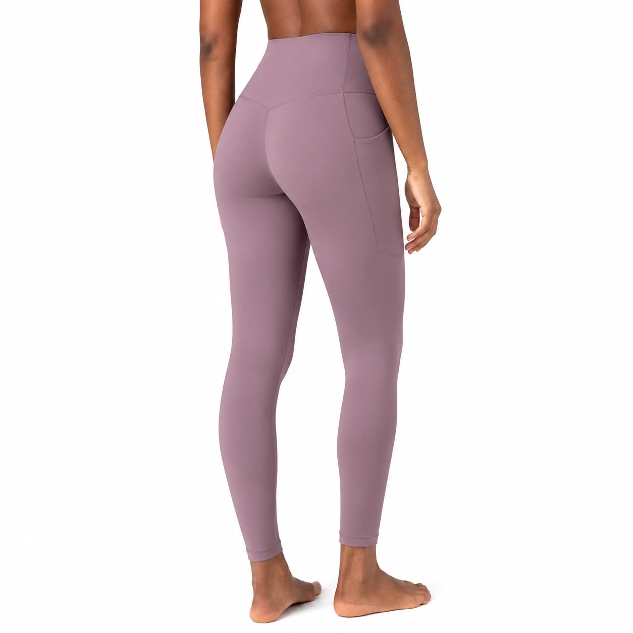 Legging de sport femme taille L en tissu extensible mauve taille haute avec poche latérale