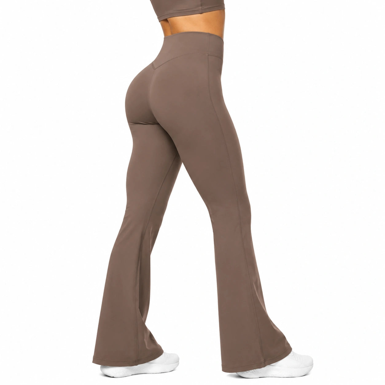 Legging femme M tissu extensible marron taille haute évasé sport