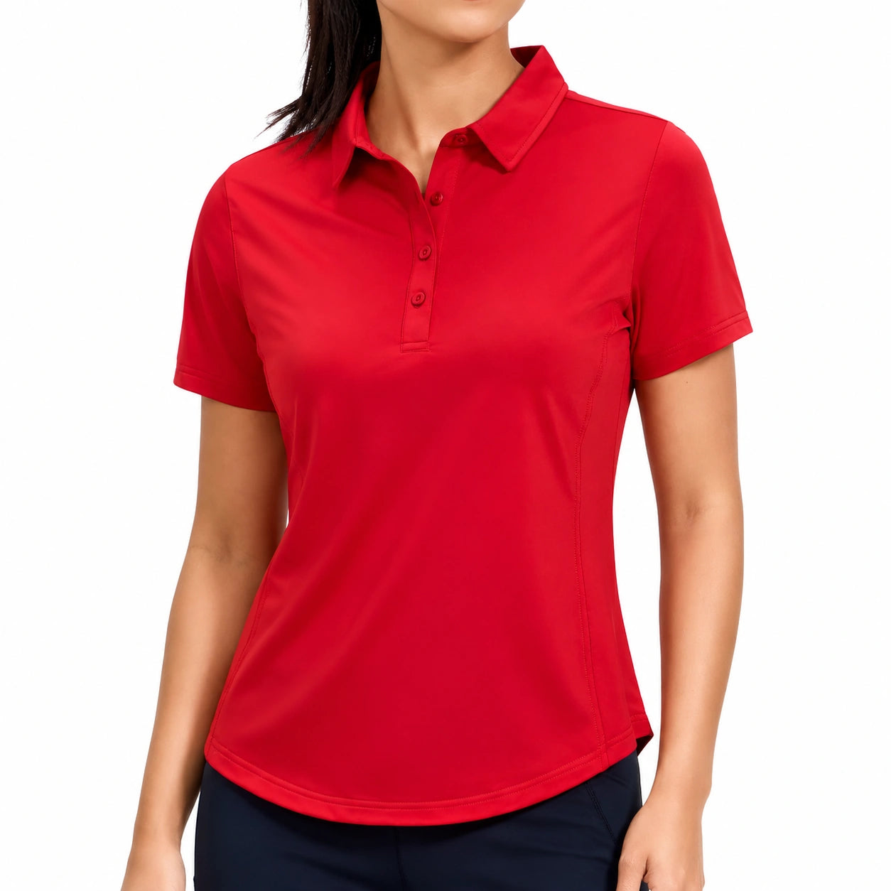 Polo femme taille M textile rouge à manches courtes coupe ajustée