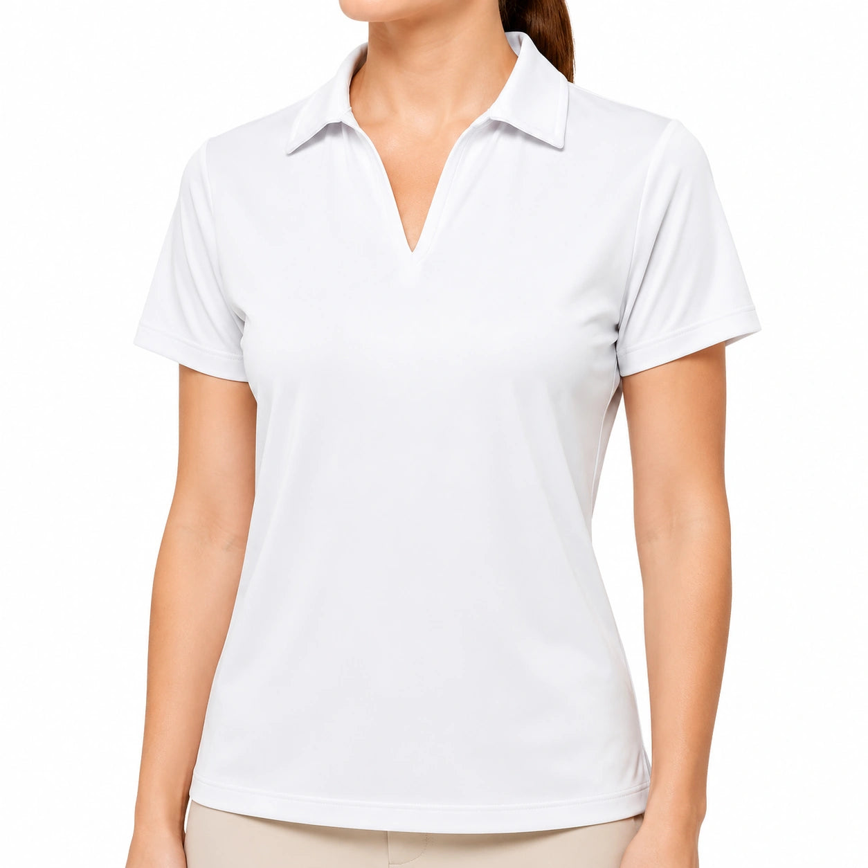 Polo femme taille M en maille synthétique blanc à manches courtes