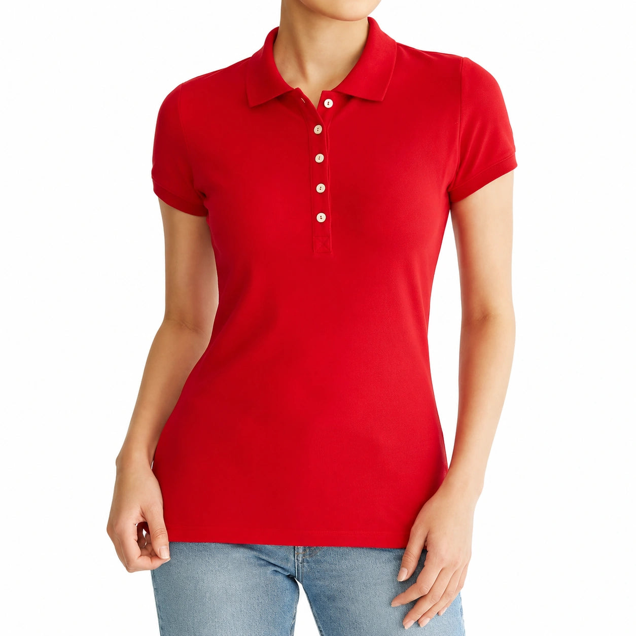 Polo femme S en maille piquée rouge à manches courtes style décontracté