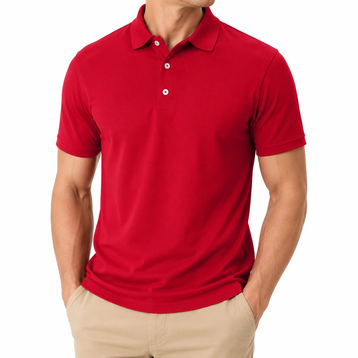 Polo homme taille L rouge en maille piquée à manches courtes style décontracté