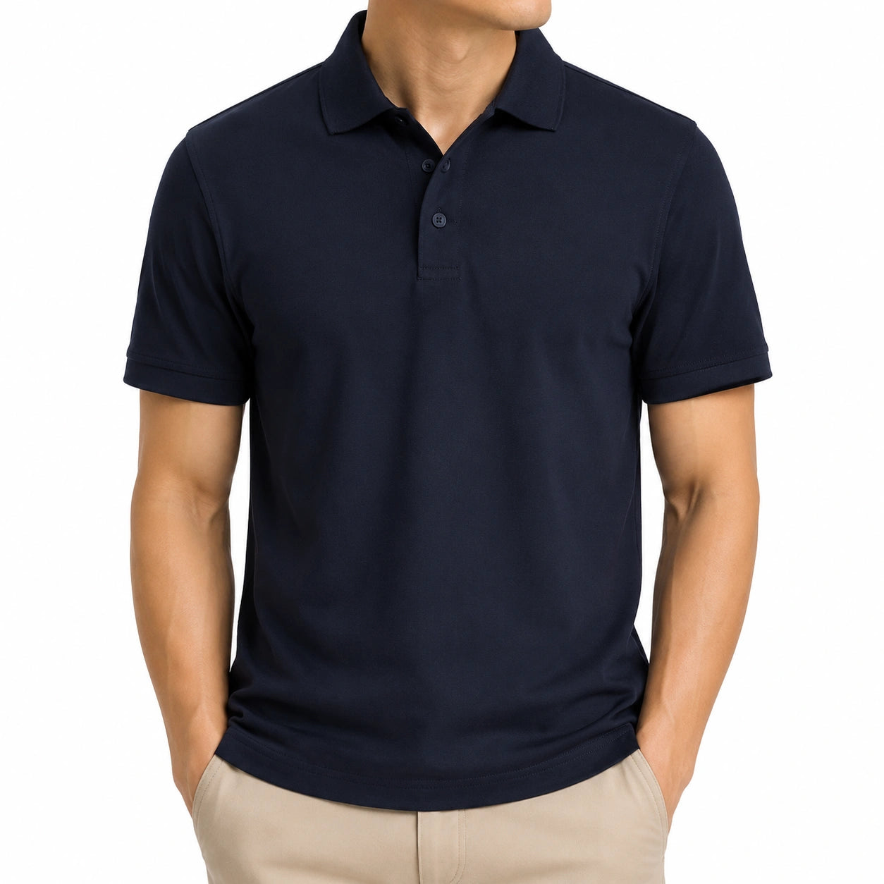 Polo homme L en tissu bleu marine à manches courtes style classique