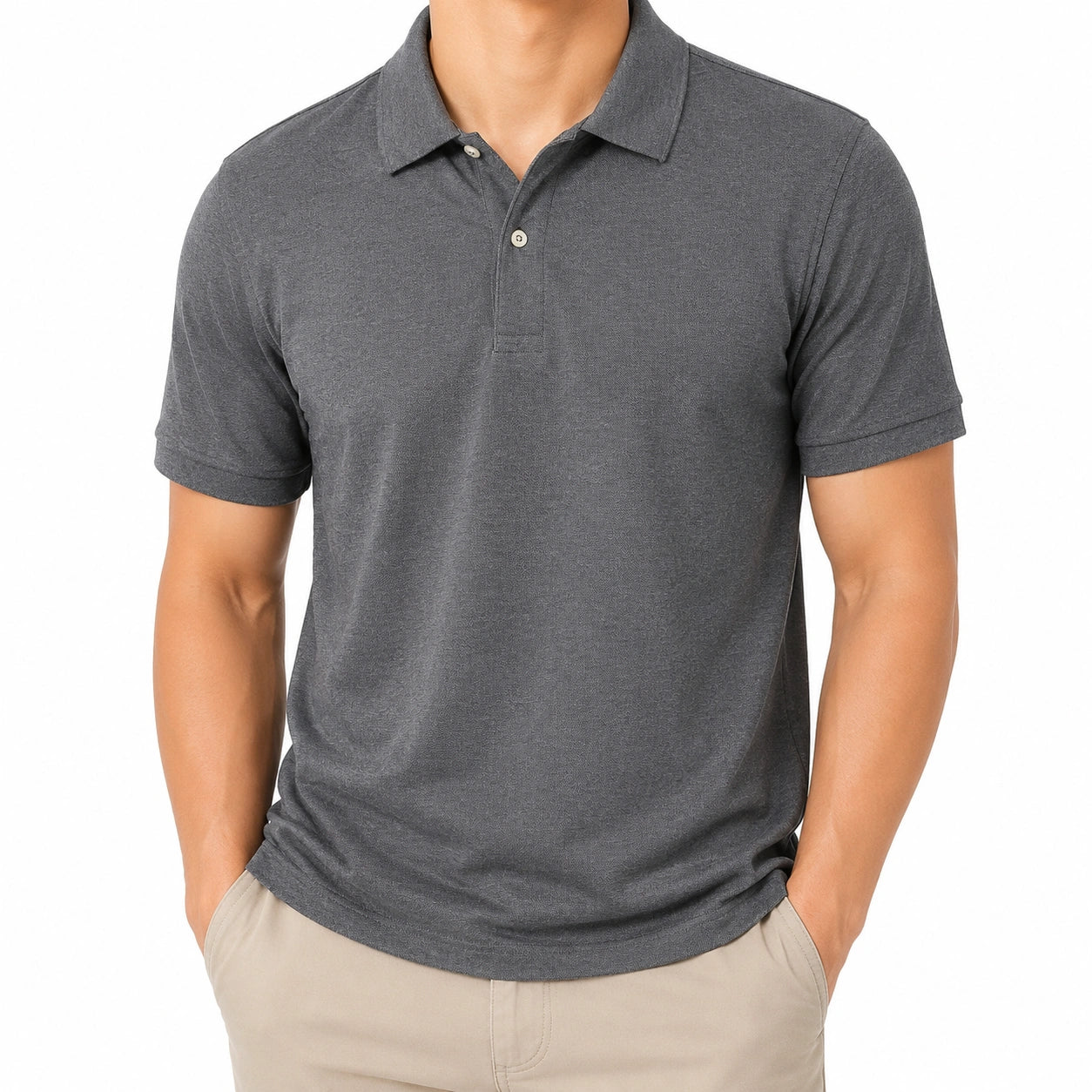 Polo homme taille L en maille gris anthracite à manches courtes style décontracté