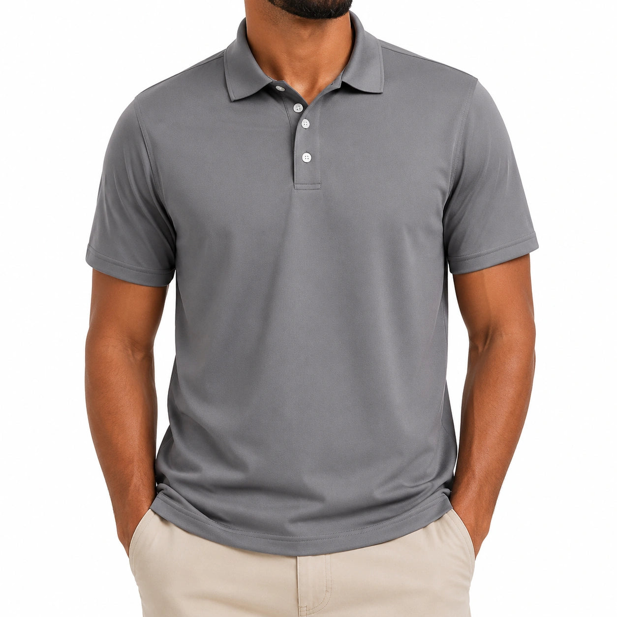Polo homme XL gris en tissu synthétique à manches courtes style classique