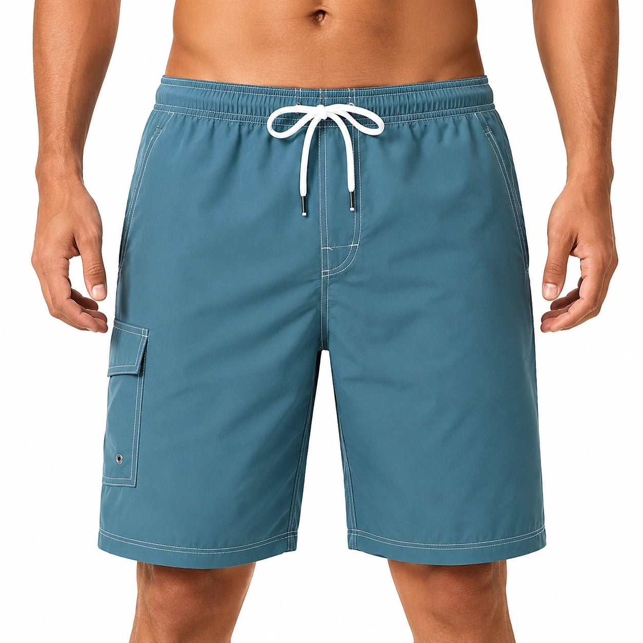 Short de bain homme XL en tissu synthétique bleu avec cordon de serrage et poches cargo