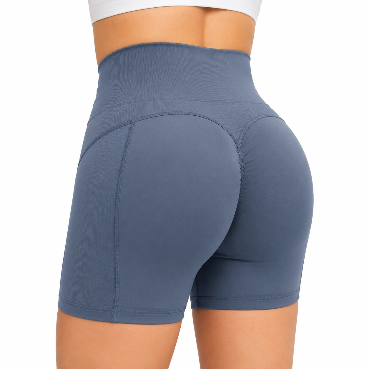 Short cycliste femme taille L tissu extensible bleu taille haute sport