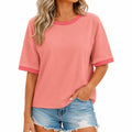 T-shirt femme S rose en tissu synthétique à manches courtes coupe ample