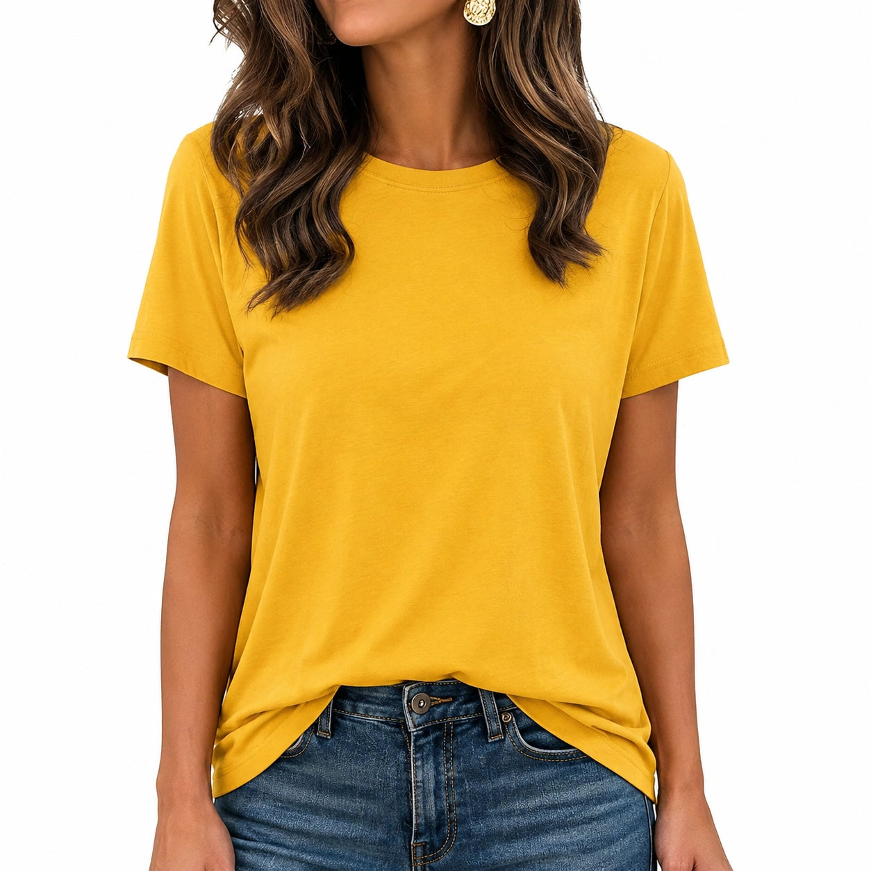 T-shirt femme taille S jaune à manches courtes coupe droite
