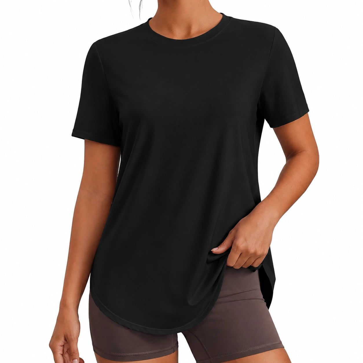 T-shirt femme M noir en tissu synthétique coupe longue décontractée