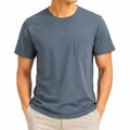 T-shirt homme M bleu ardoise à manches courtes avec poche poitrine coupe droite